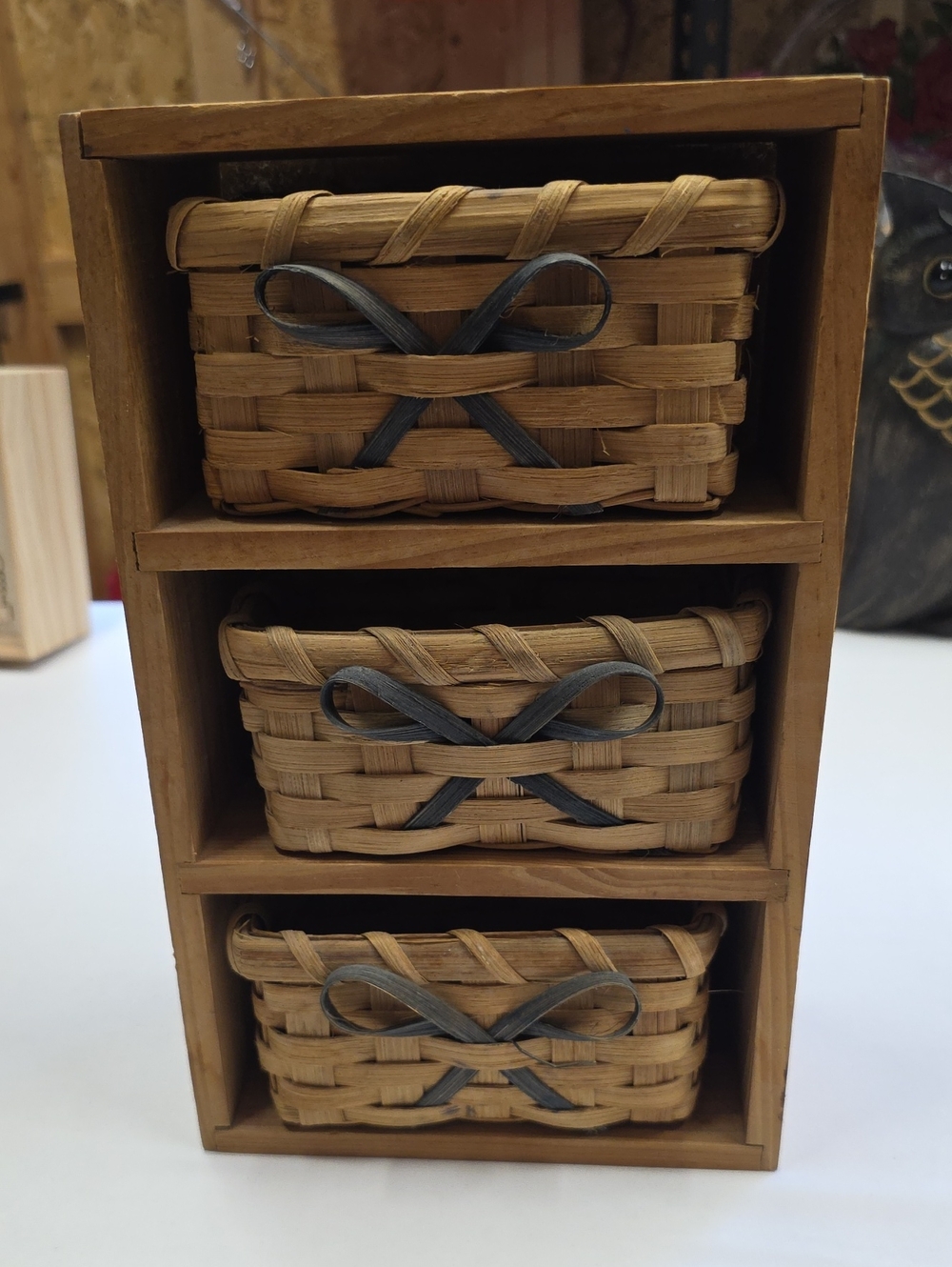 Woven Rattan 3-Drawer Storage Organizer Wall Hanging